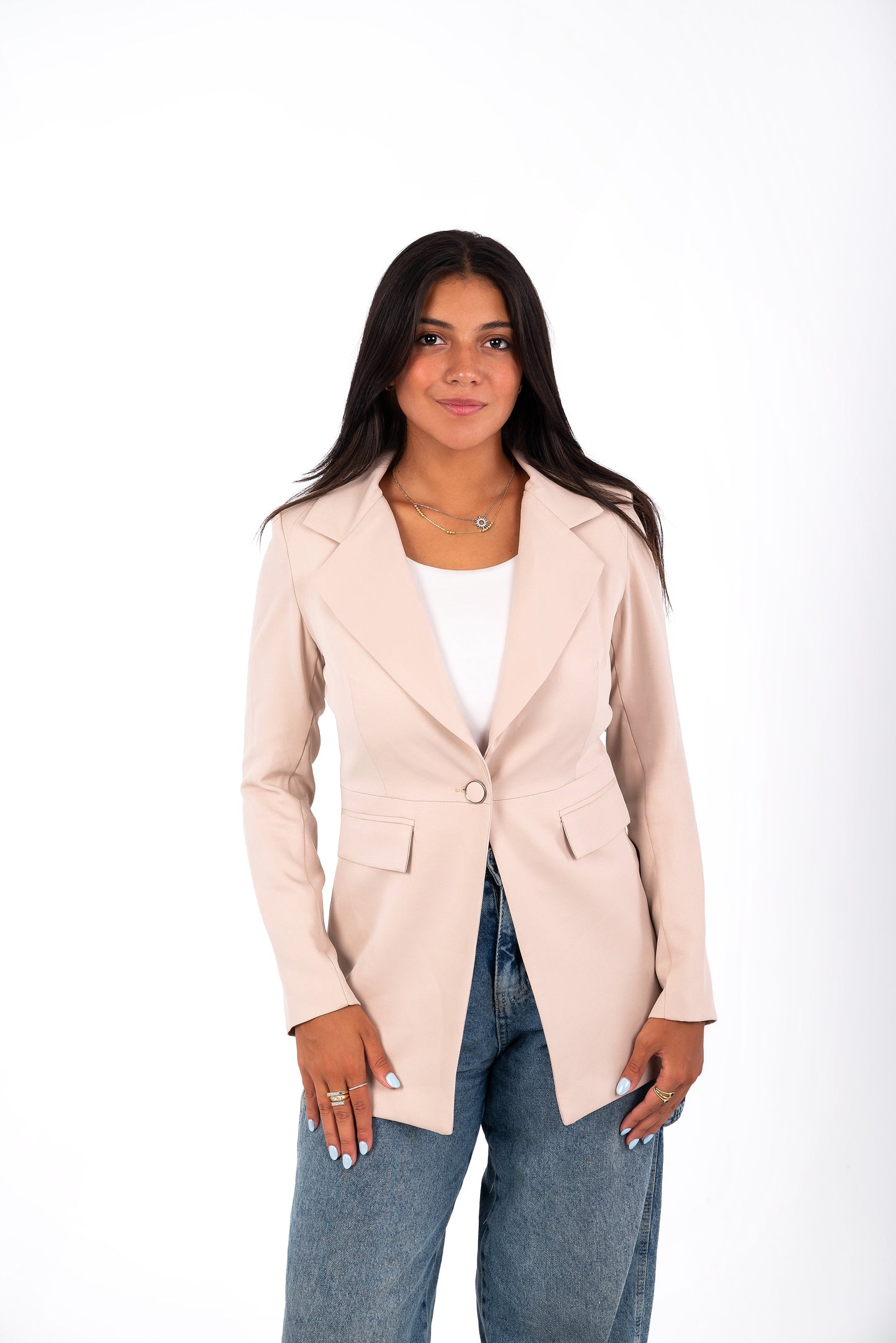 One-Button Essential Blazer - In Light Beige - Fully Lined