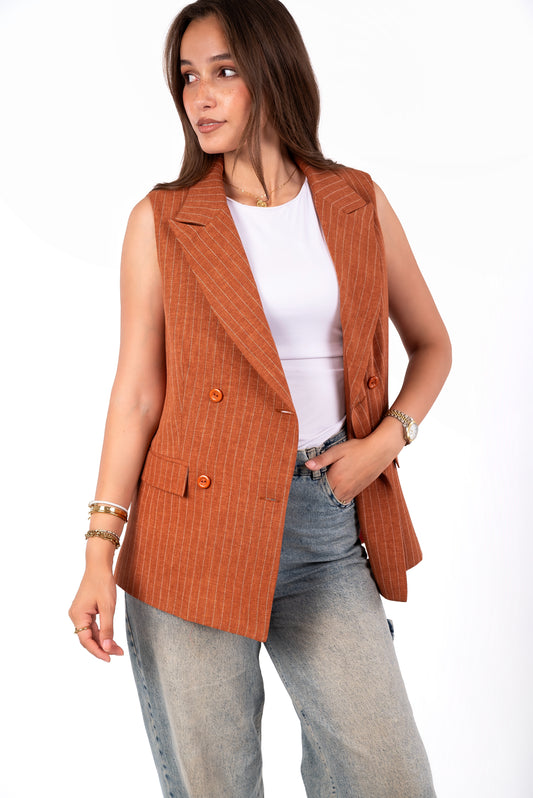 Crossover Striped Linen Vest