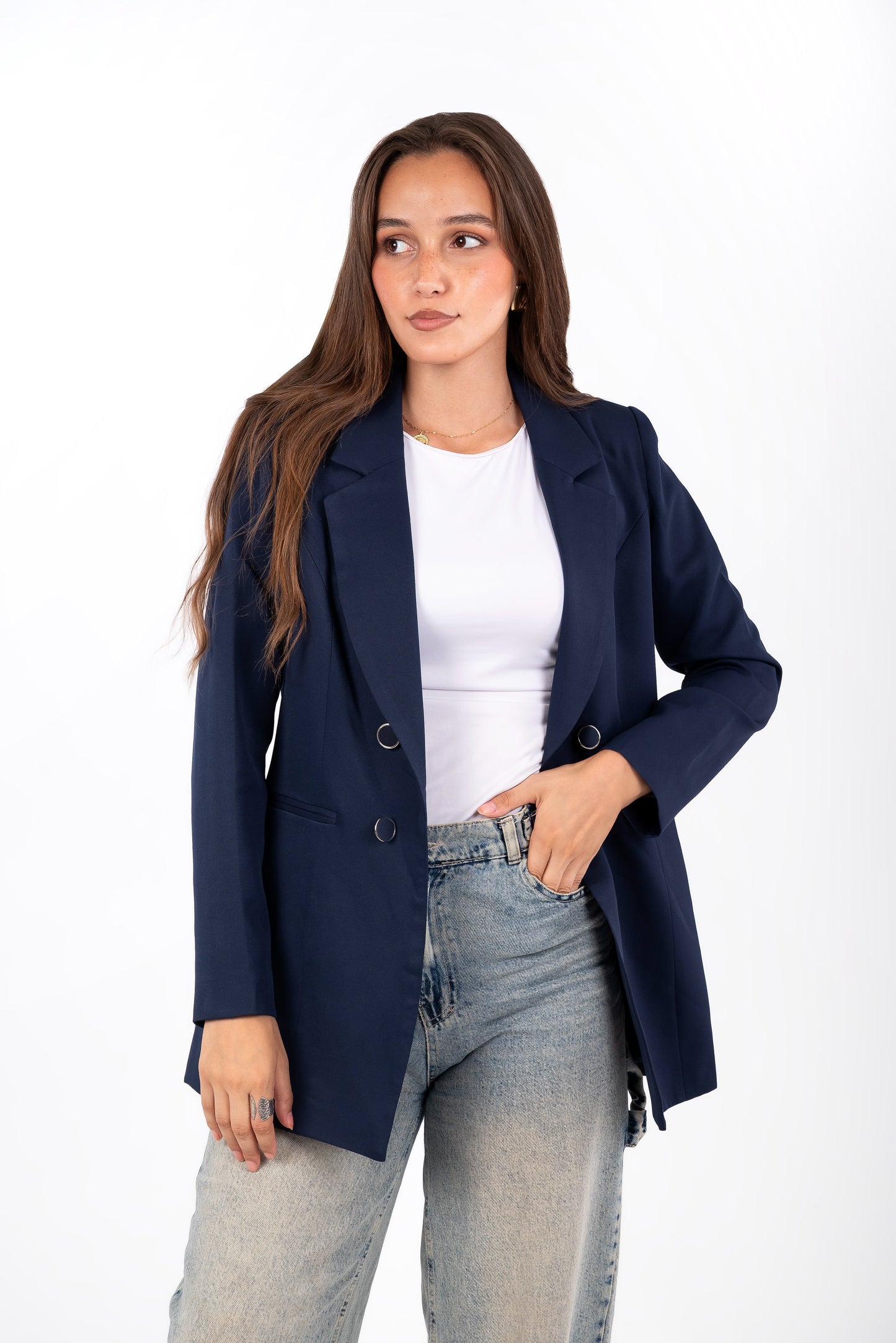 Double-Buttoned Blazer - In Navy - Fully Lined