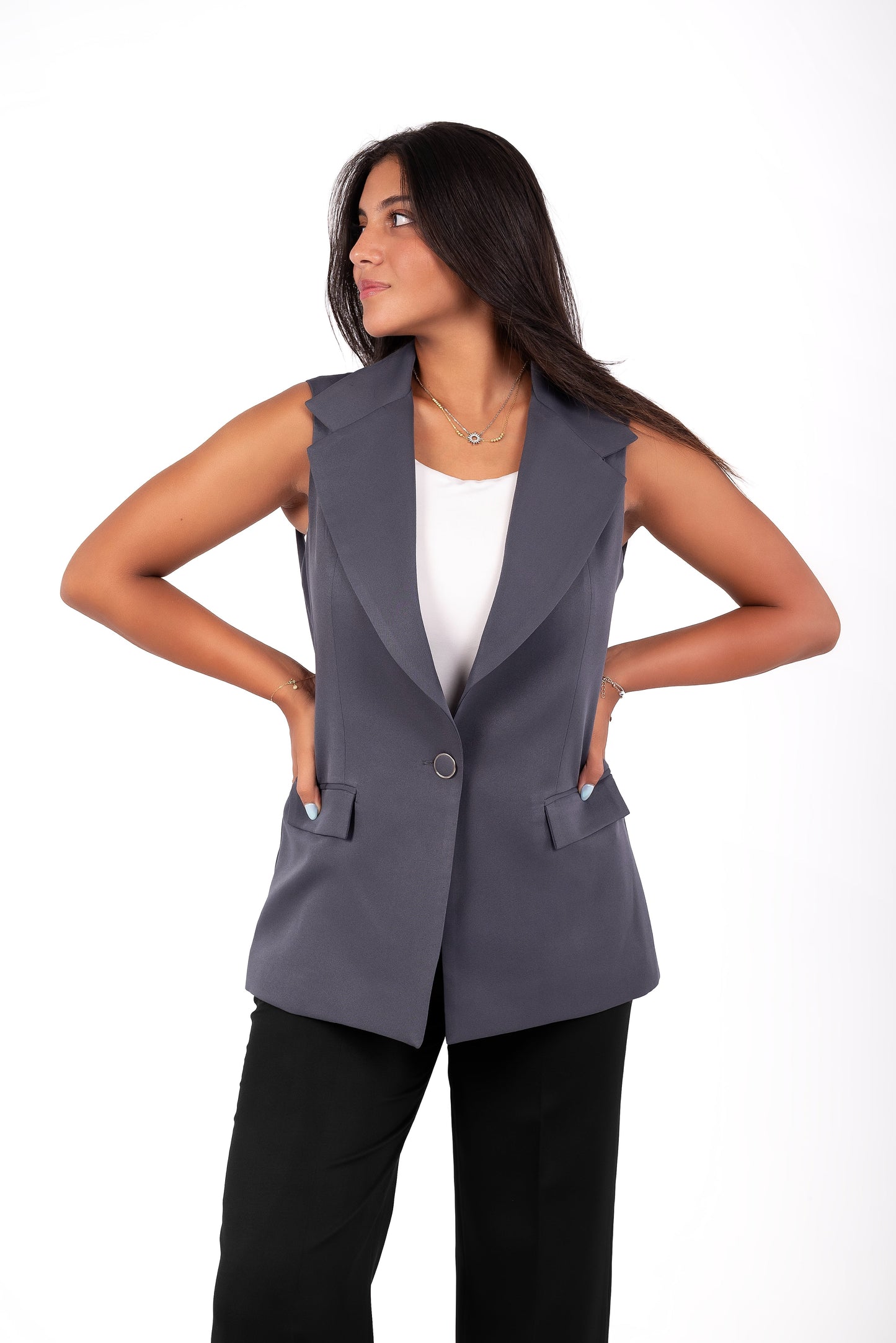 Long Line Vest - In Grey