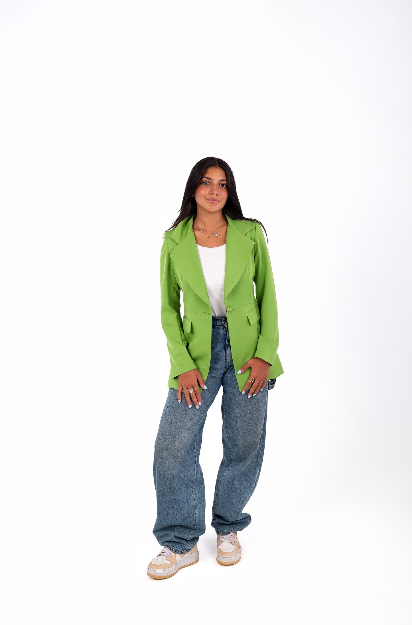 One-Button Essential Blazer - In Green - Fully Lined