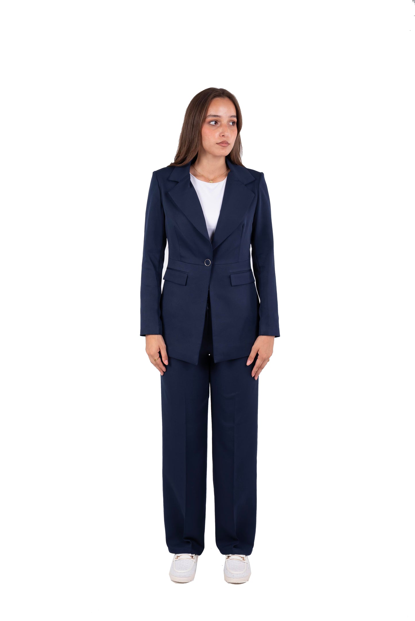 One-Button Essential Blazer - In Navy - Fully Lined