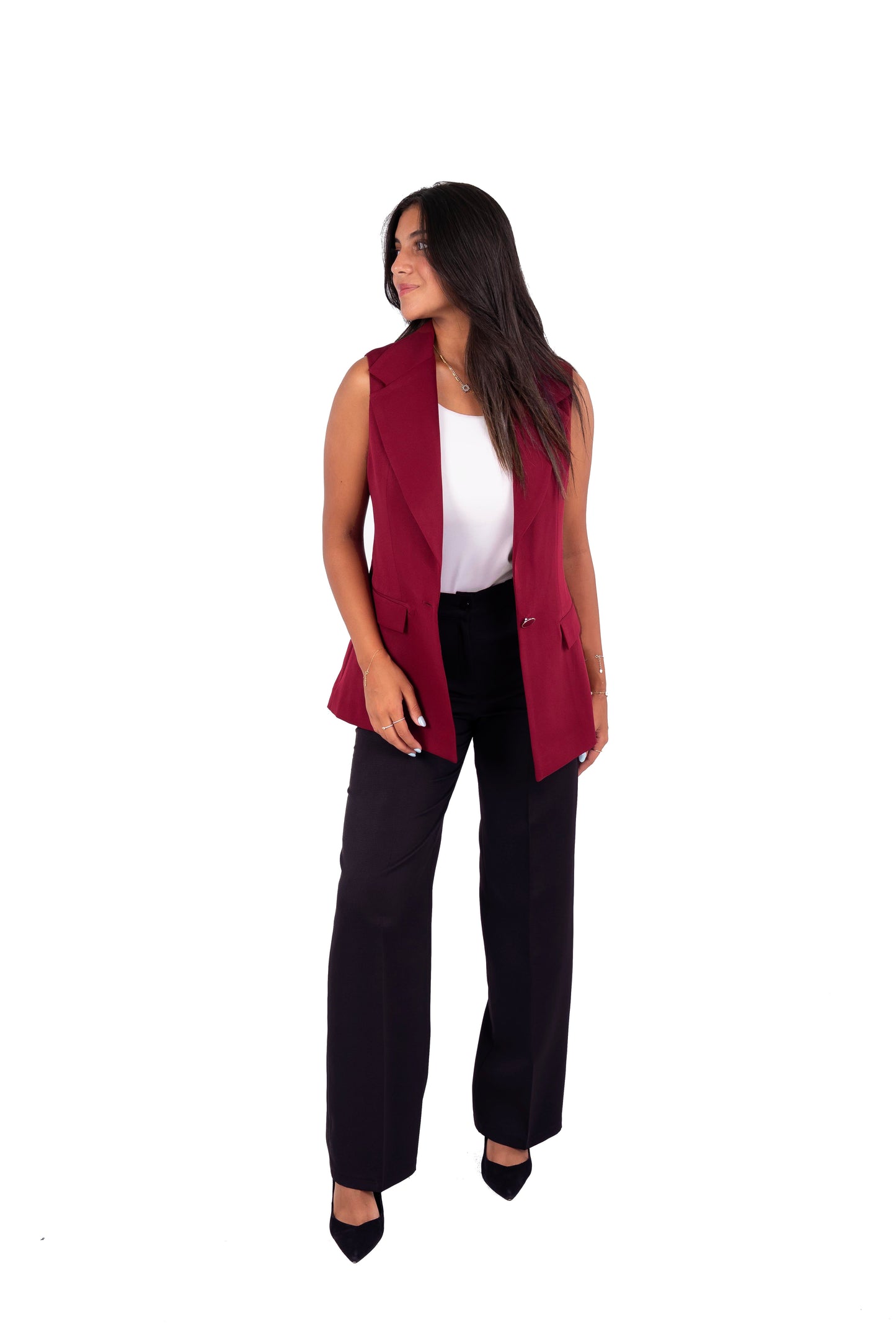 Long Line Vest - In Burgundy