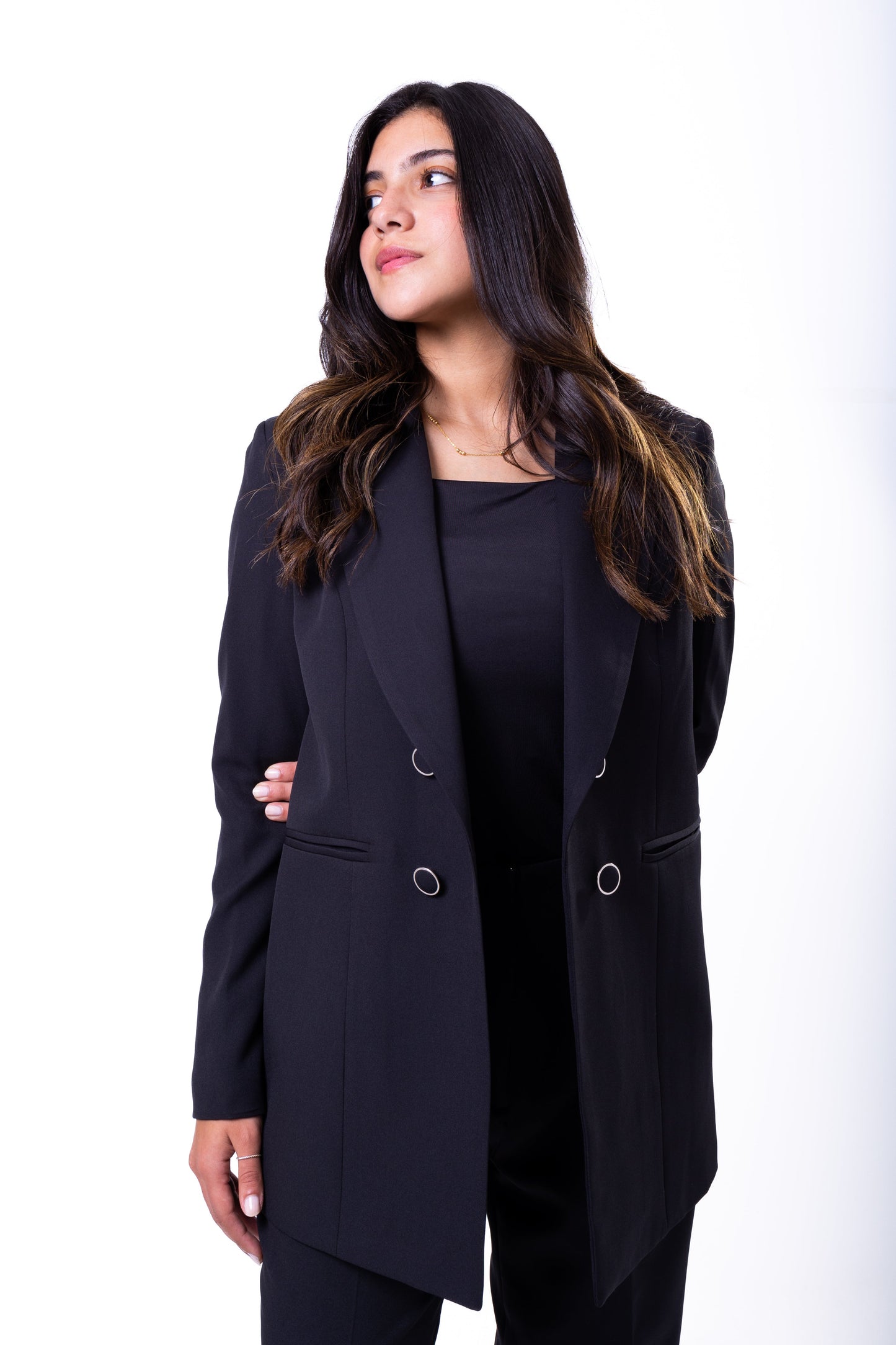 Double-Buttoned Blazer - In Black - Fully Lined