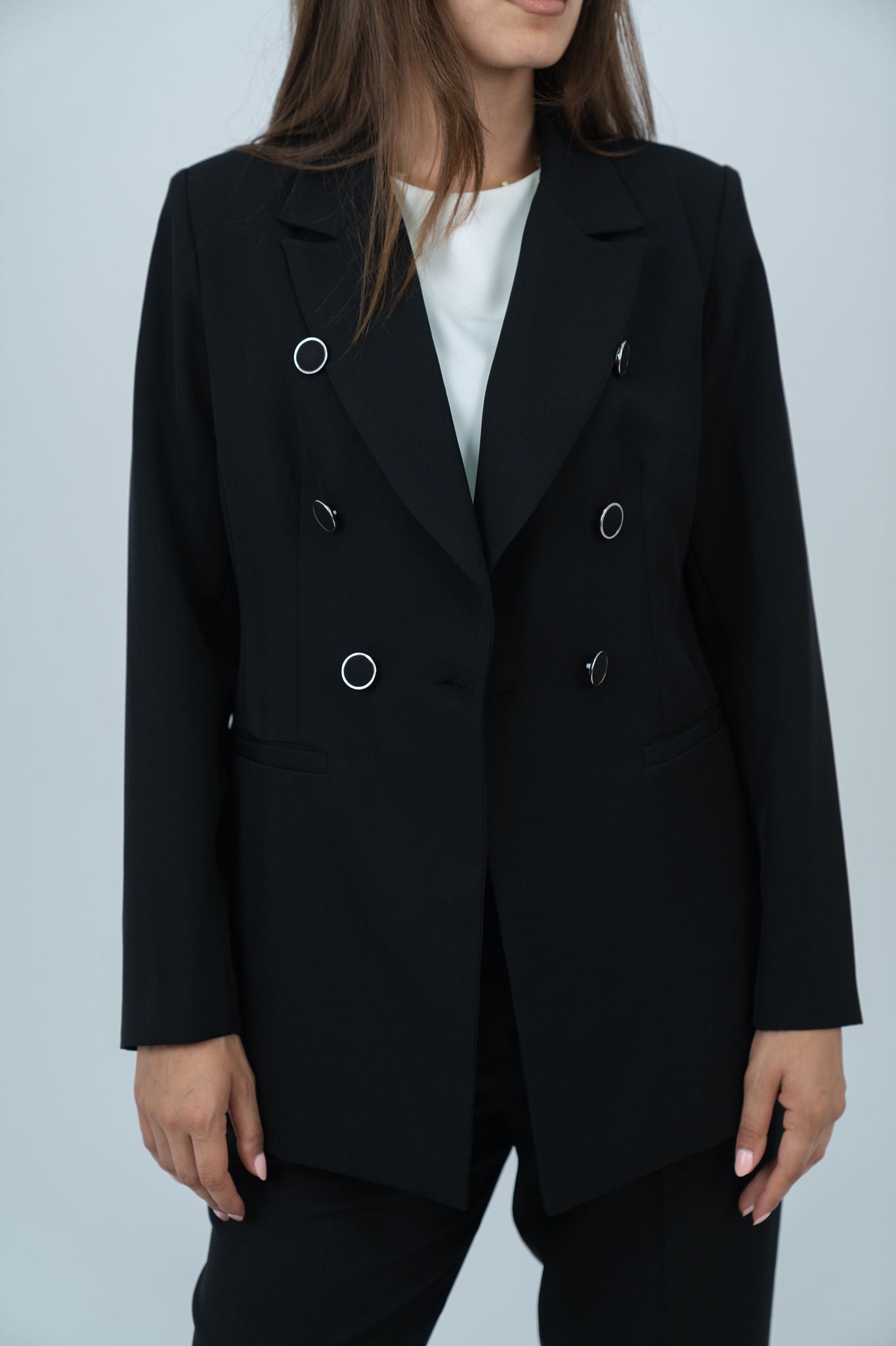 Triple-Buttoned Breasted Blazer - In Black - Fully Lined