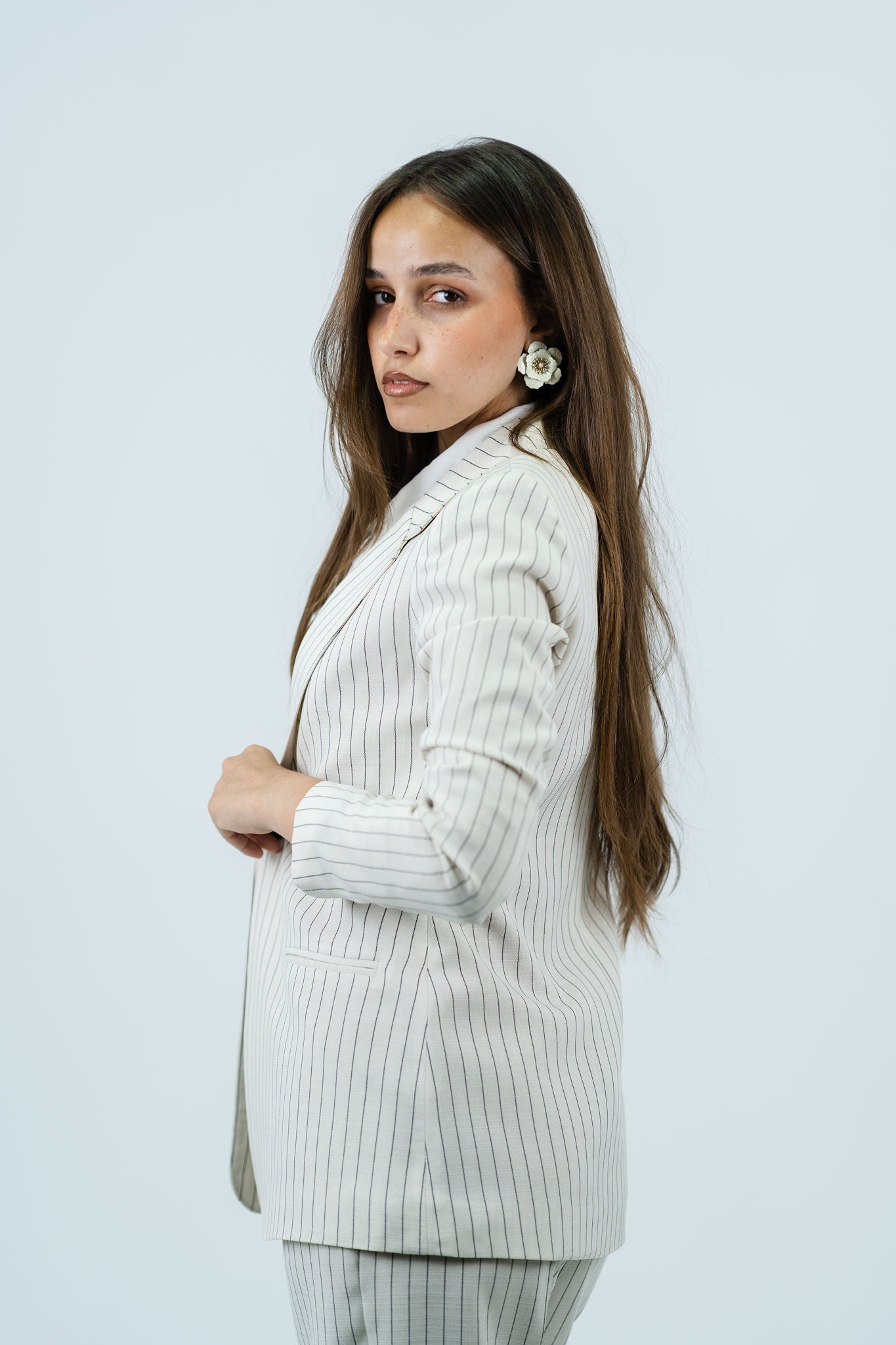 Striped Linen Blazer - In Crème - Fully Lined