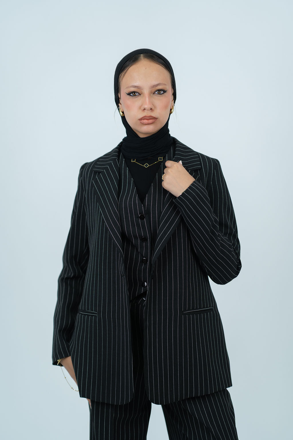 Striped Linen Blazer - In Black - Fully Lined