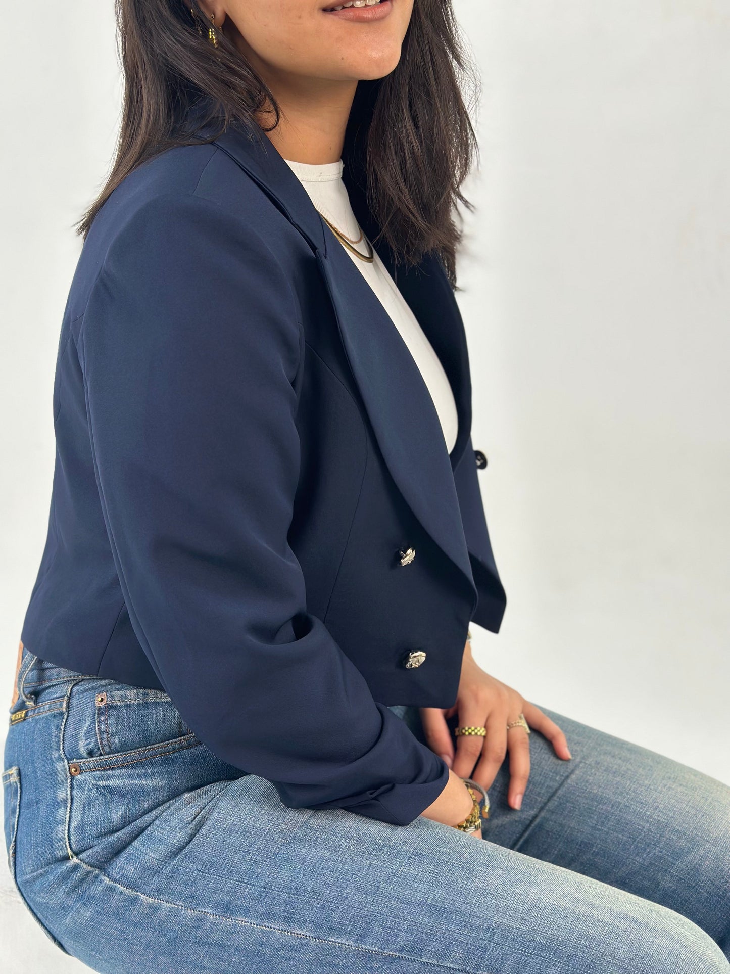 Cropped Blazer - In Navy - Fully Lined
