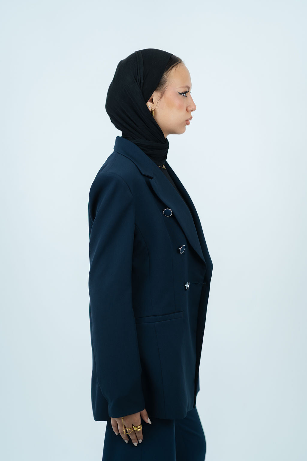 Triple-Buttoned Breasted Blazer - In Navy - Fully Lined