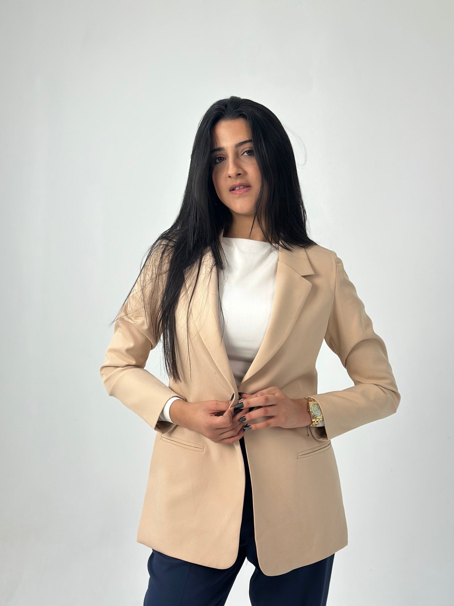 Relaxed Fit Blazer - In Beige - Fully Lined