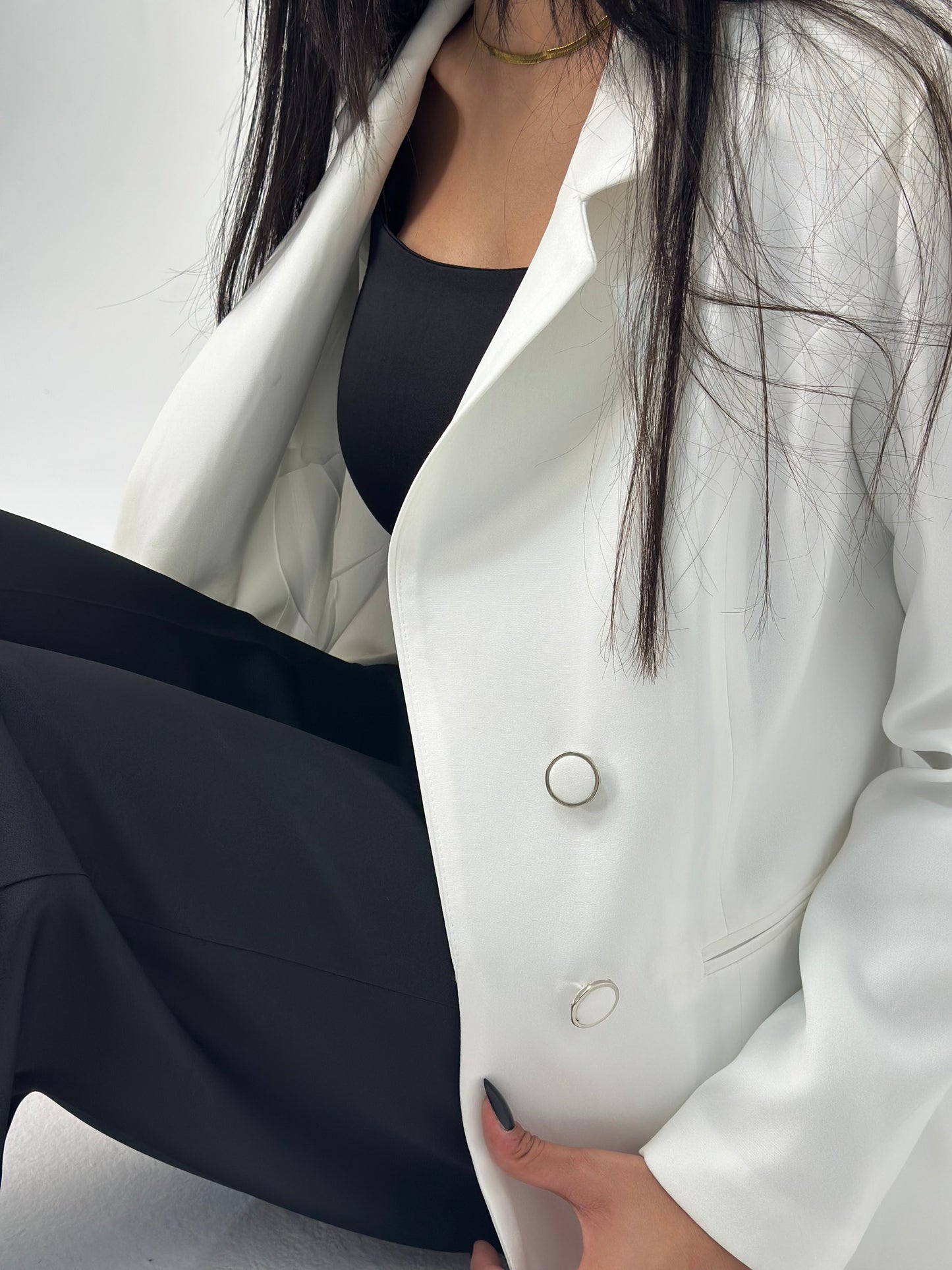 Double-Buttoned Blazer - In White - Fully Lined