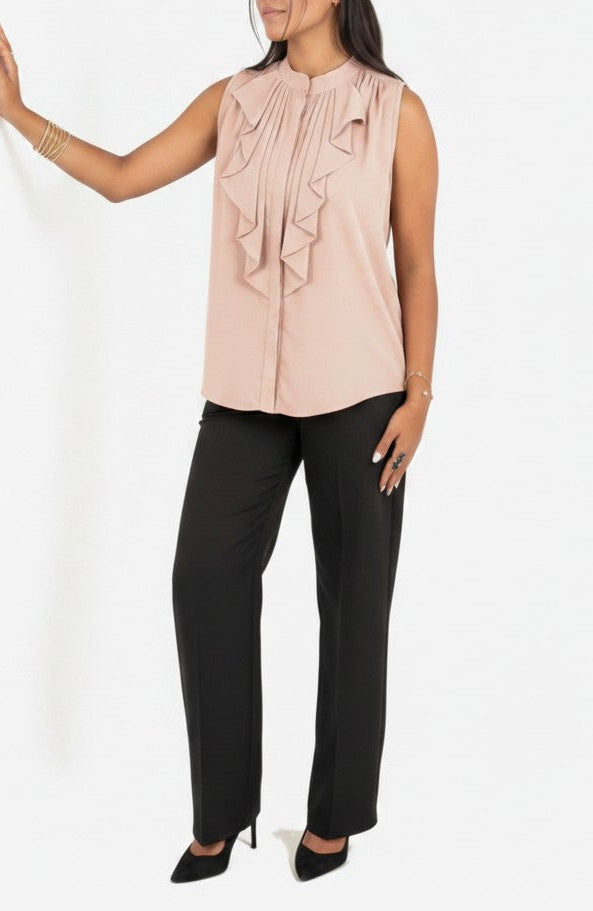 sleeveless flowy blouse - in beige