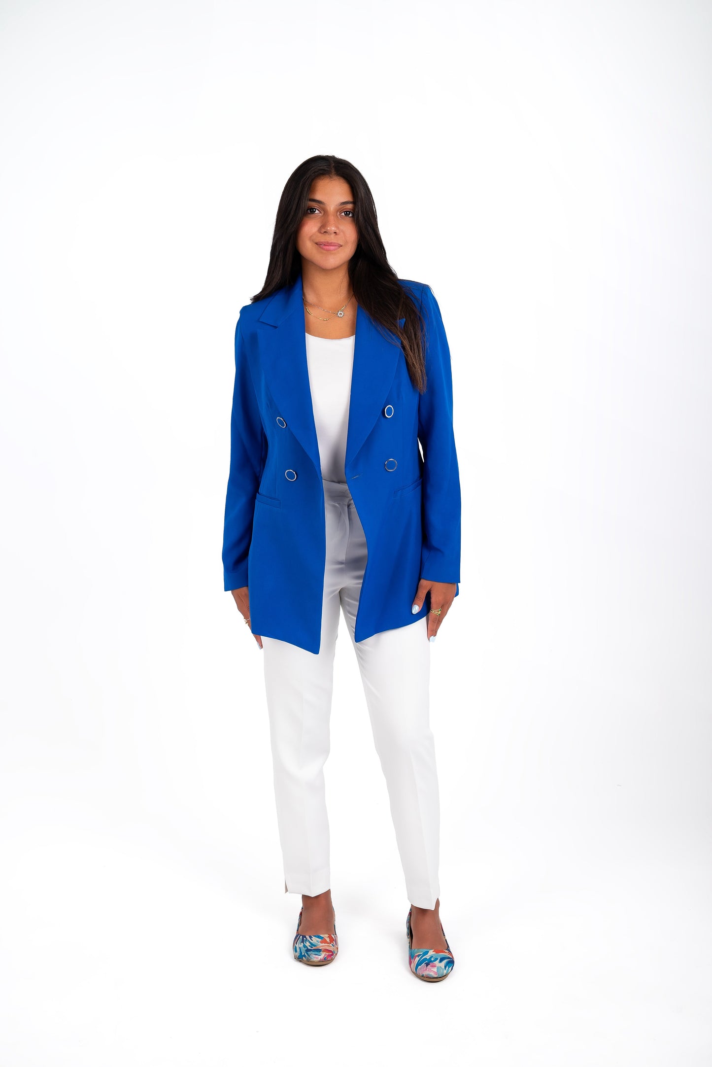 Triple-Buttoned Breasted Blazer - In Royal Blue - Fully Lined