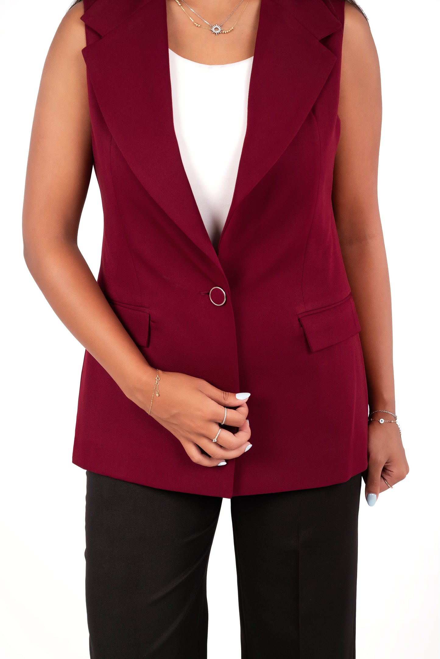 Long Line Vest - In Burgundy