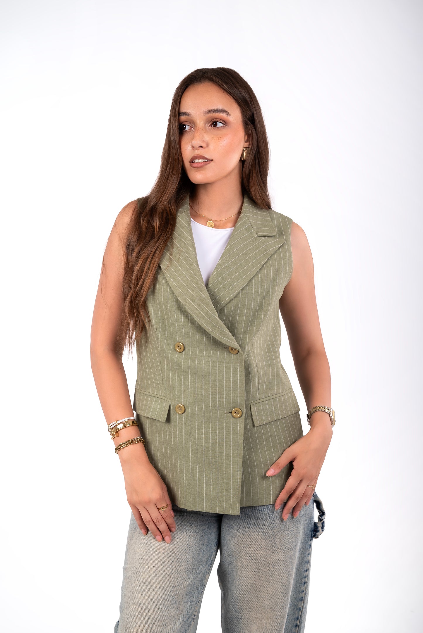 Crossover Striped Linen Vest