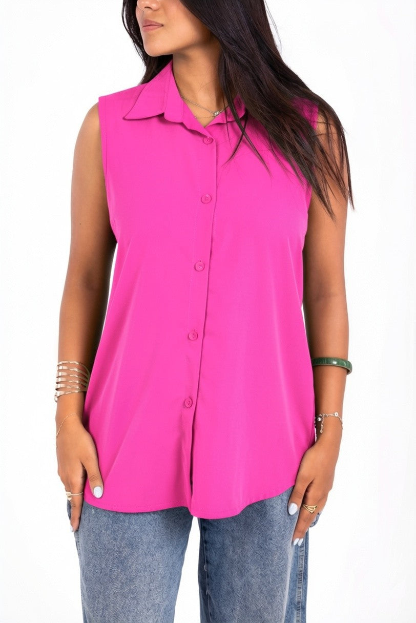 Sleeveless Shirt - in hot pink