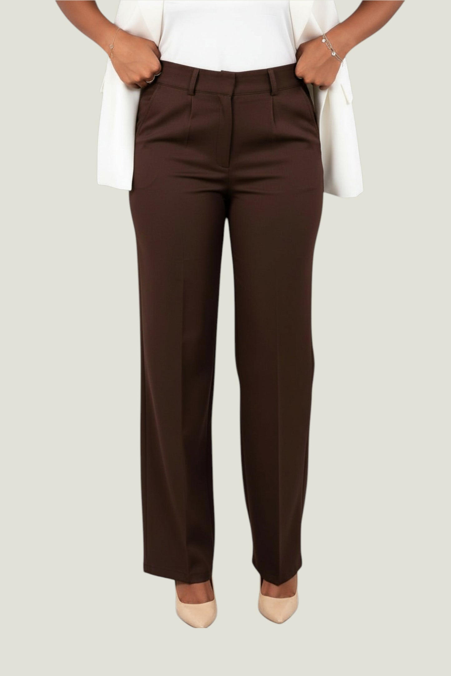 Straight Leg Pants - In Soft Brown