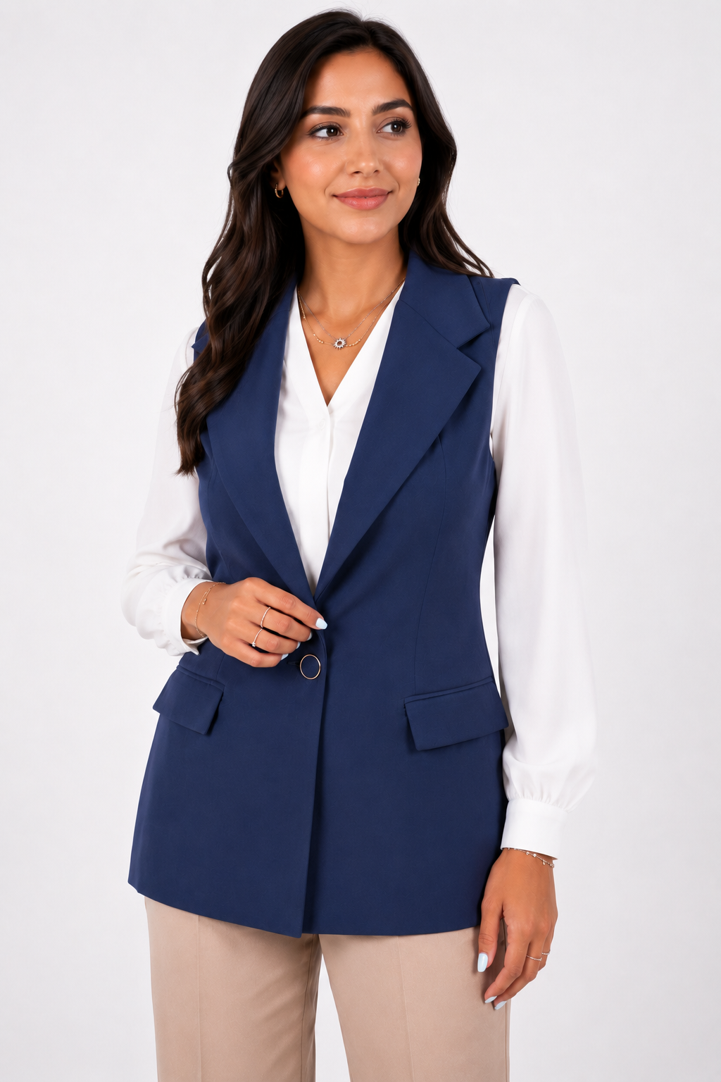 Long Line Vest - In Navy