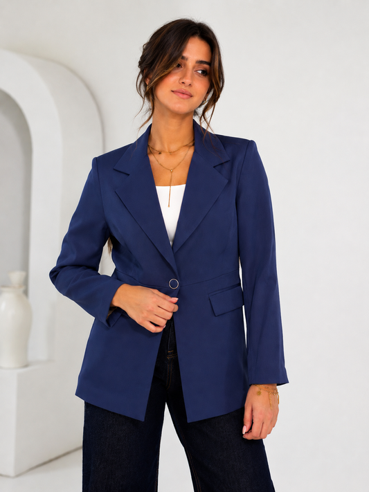 One-Button Essential Blazer - In Navy - Without Lining