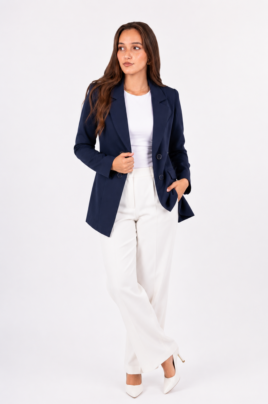 Double-Buttoned Blazer - In Navy - Without Lining