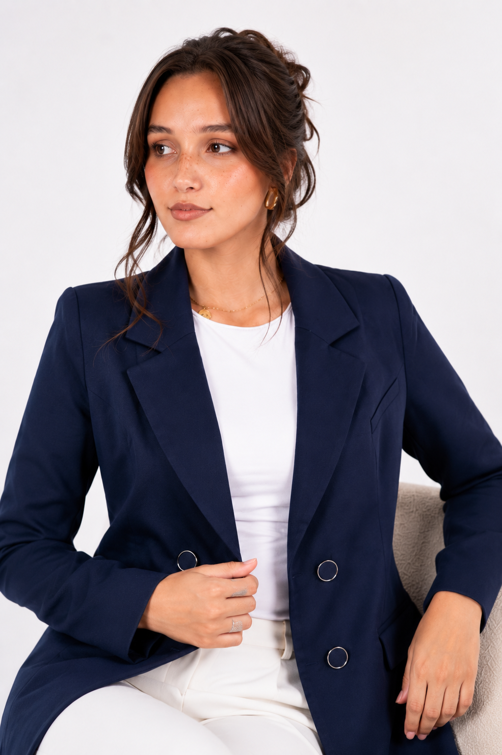 Double-Buttoned Blazer - In Navy - Without Lining