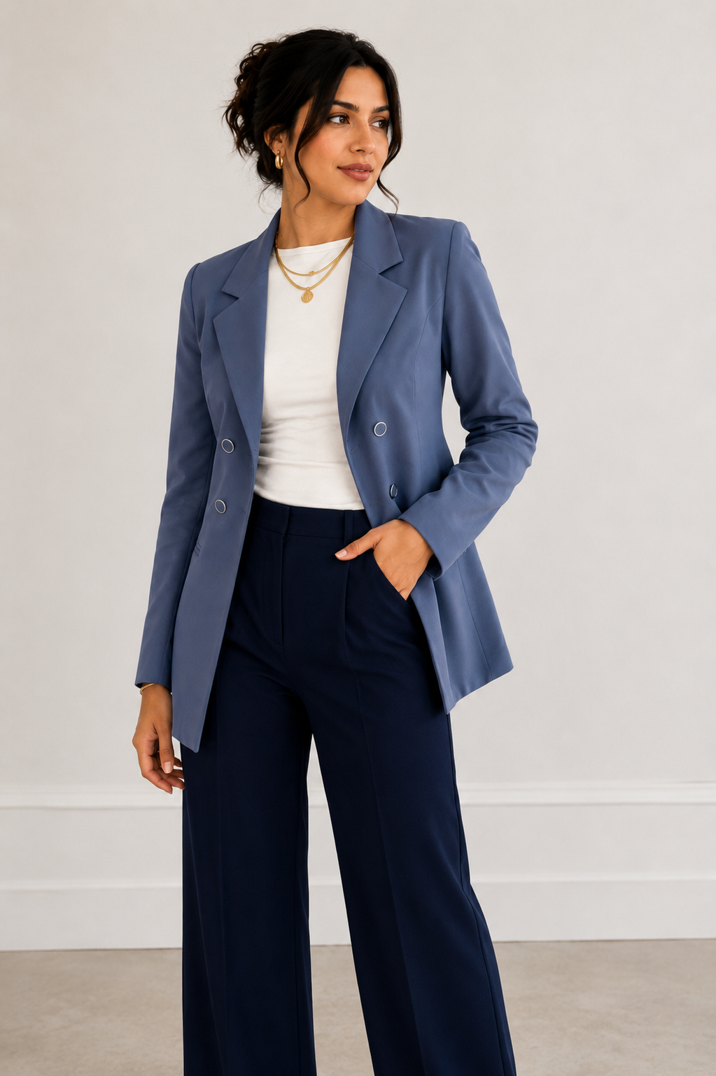 Double-Buttoned Blazer - In Grey - Without Lining