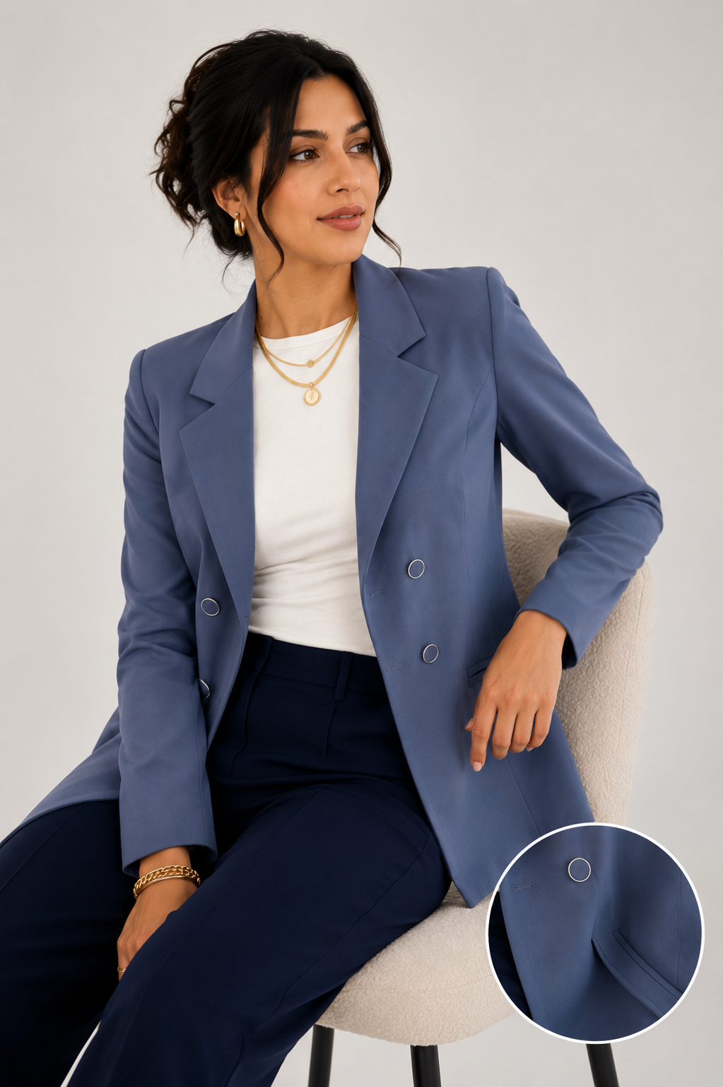 Double-Buttoned Blazer - In Grey - Without Lining