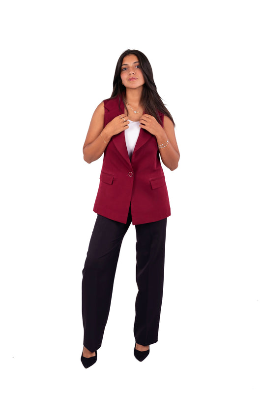 Long Line Vest - In Burgundy