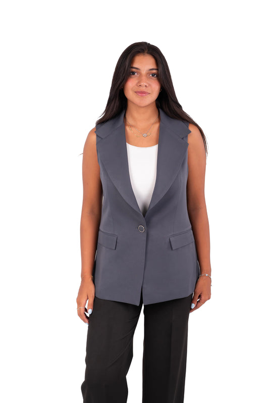 Long Line Vest - In Grey