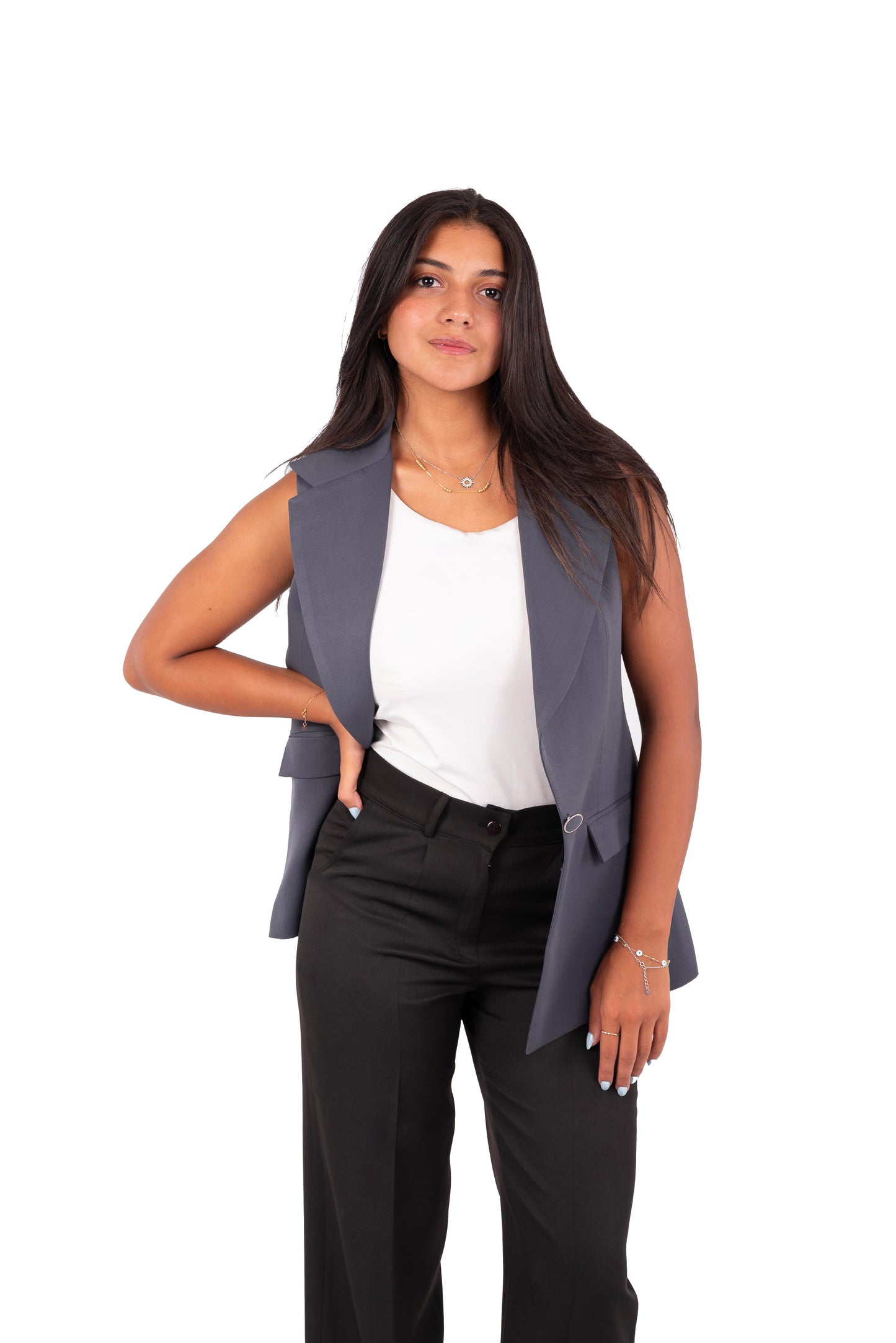 Long Line Vest - In Grey