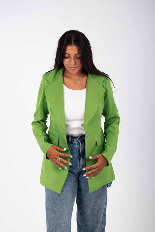 One-Button Essential Blazer - In Green - Fully Lined