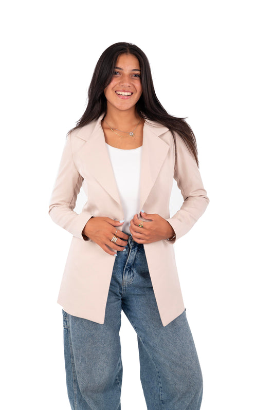 One-Button Essential Blazer - In Light Beige - Fully Lined