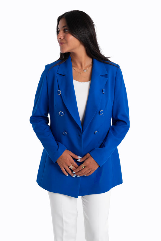 Triple-Buttoned Breasted Blazer - In Royal Blue - Fully Lined