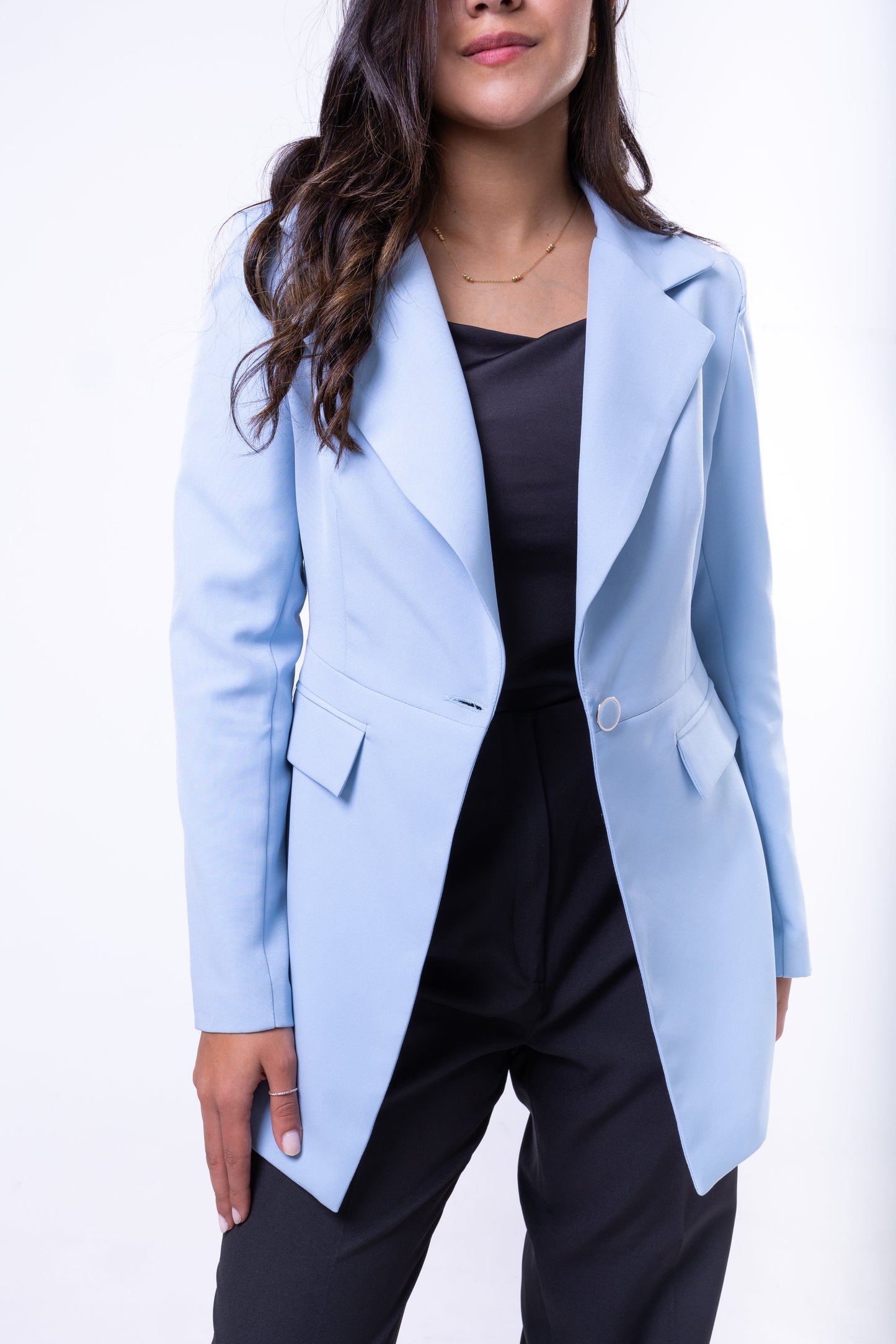 One-Button Essential Blazer - In Baby Blue - Without Lining