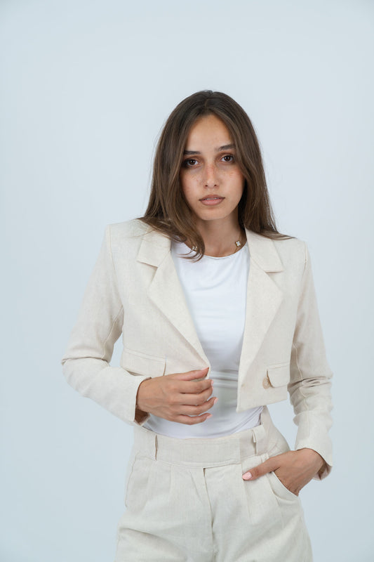 cropped linen blazer