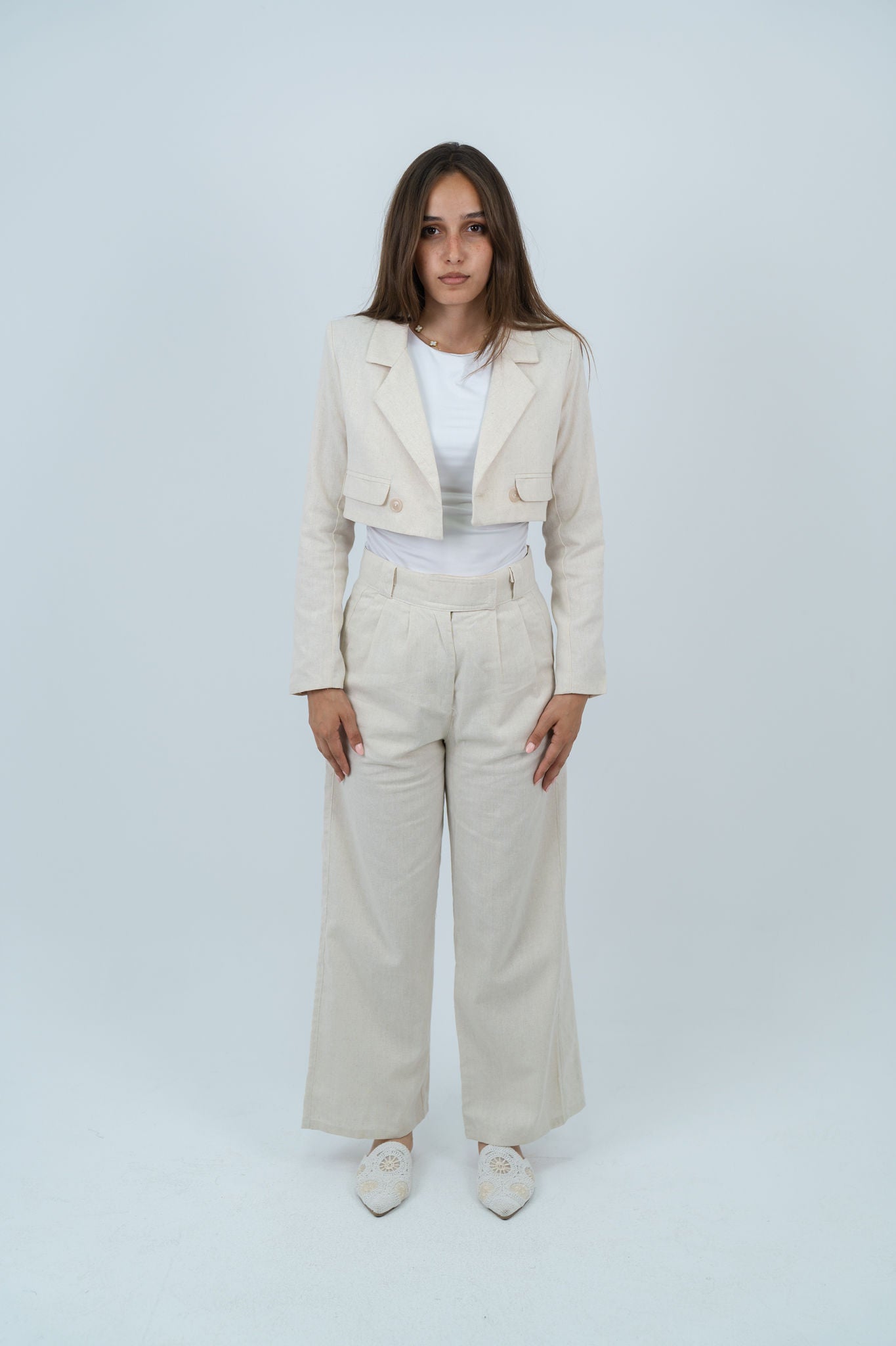 cropped linen blazer