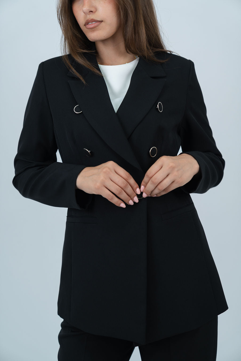 Triple-Buttoned Breasted Blazer - In Black - Fully Lined