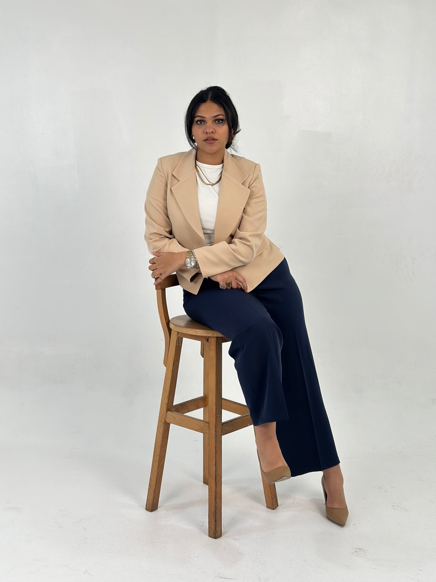Mid-Length Blazer - In Beige - Fully Lined