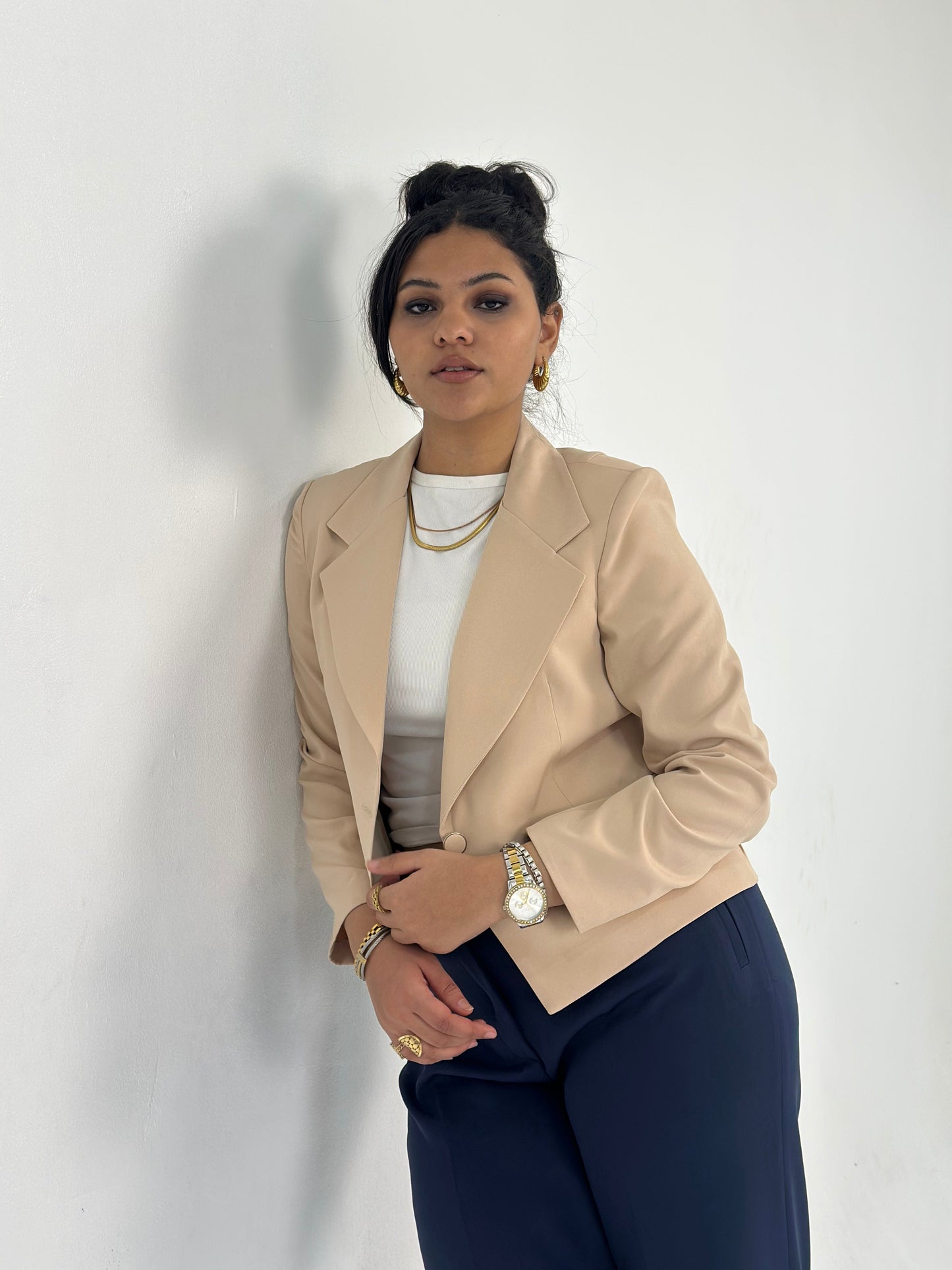 Mid-Length Blazer - In Beige - Fully Lined