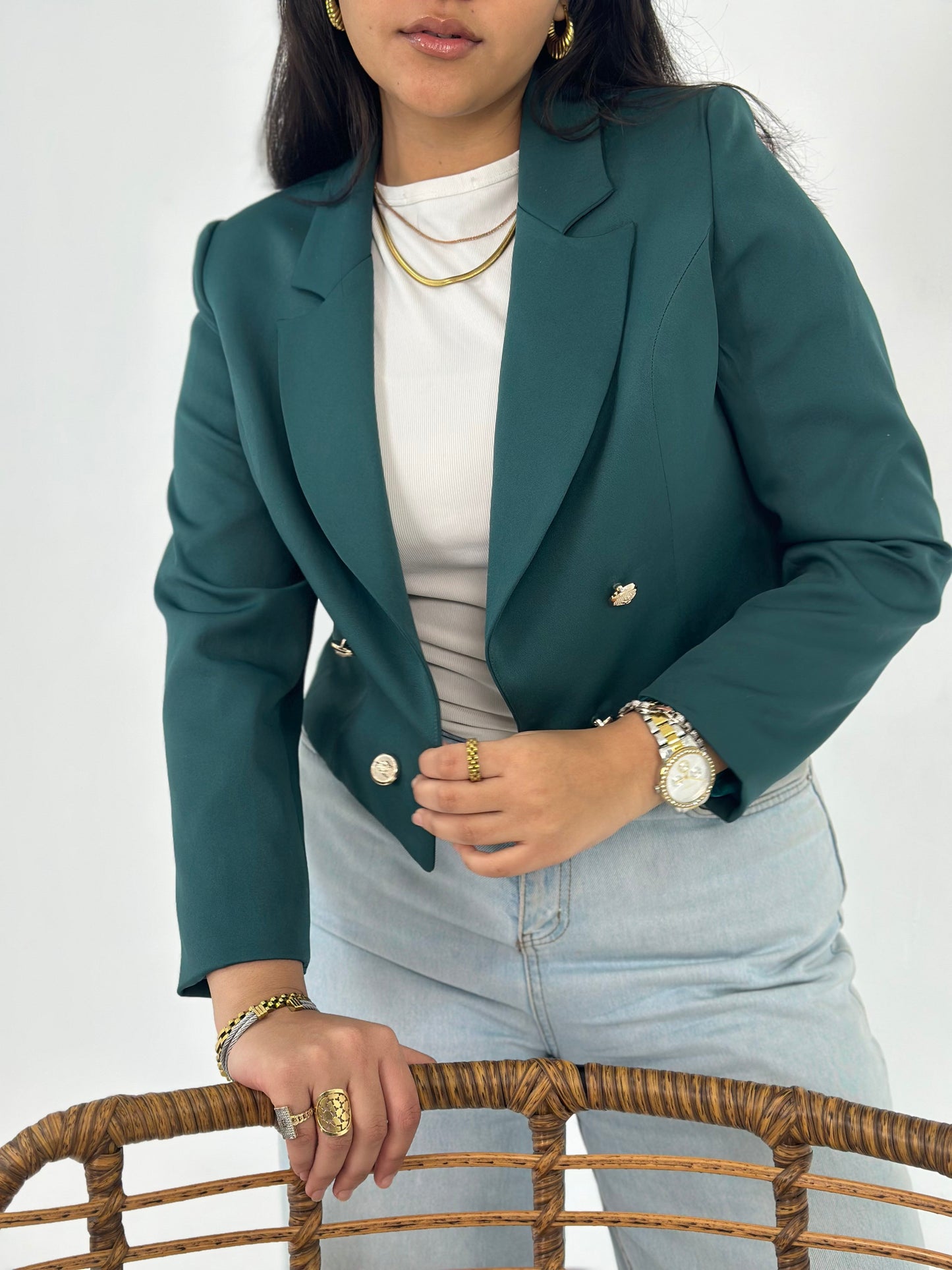 Cropped Blazer - In Green - Fully Lined