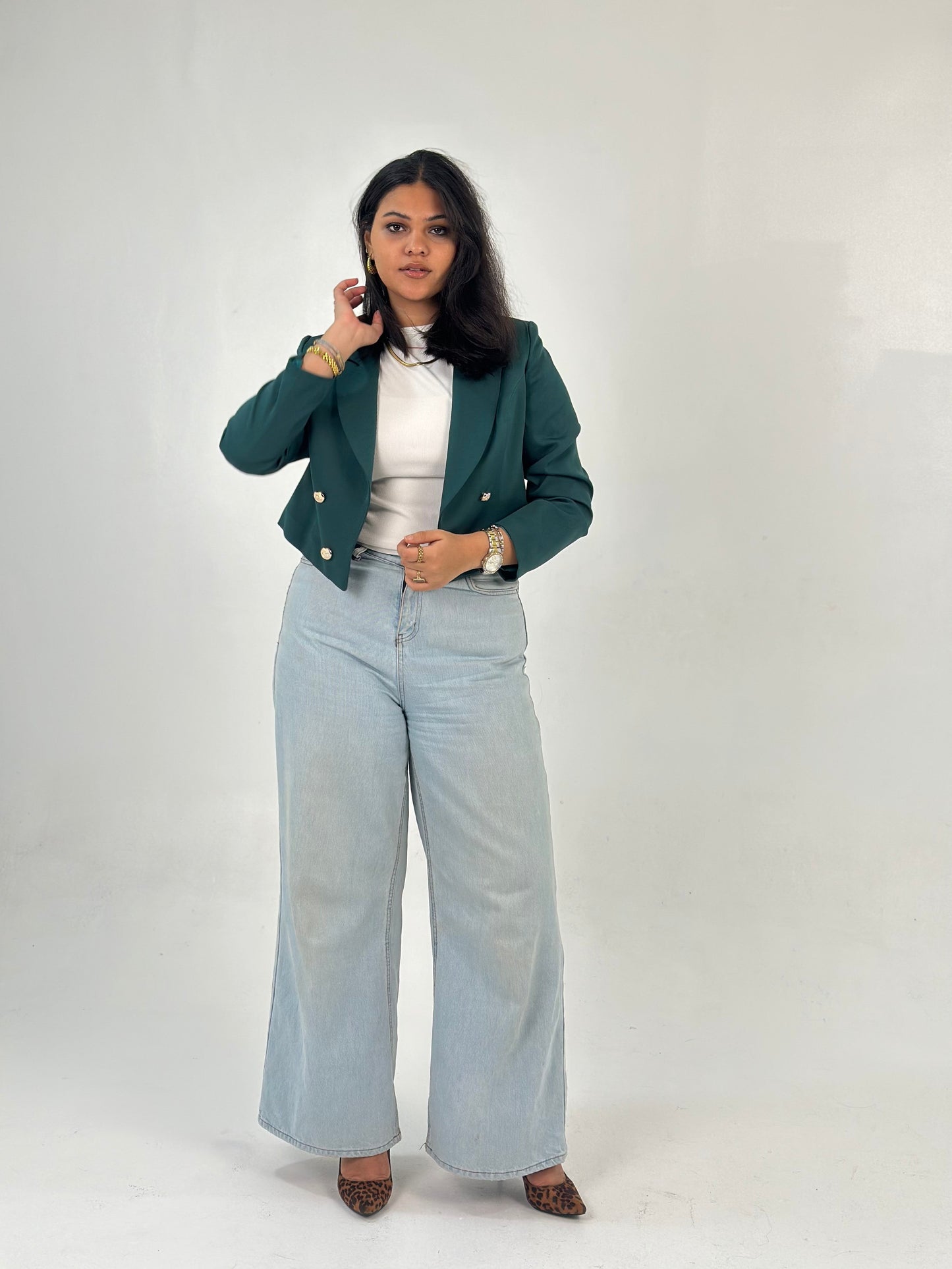 Cropped Blazer - In Green - Fully Lined