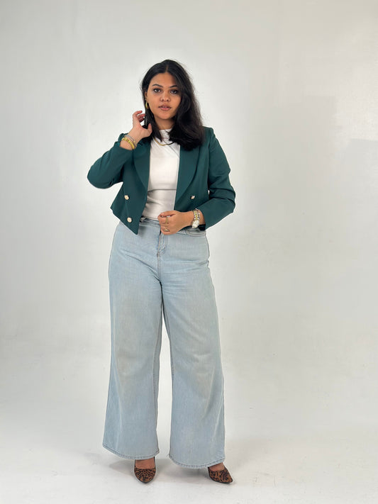 Cropped Blazer - In Green - Fully Lined