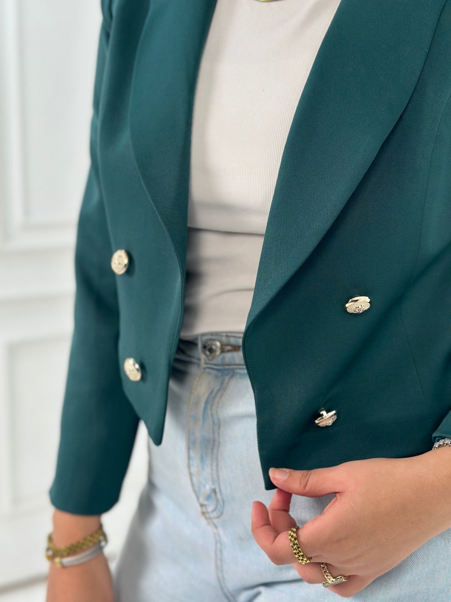 Cropped Blazer - In Green - Fully Lined