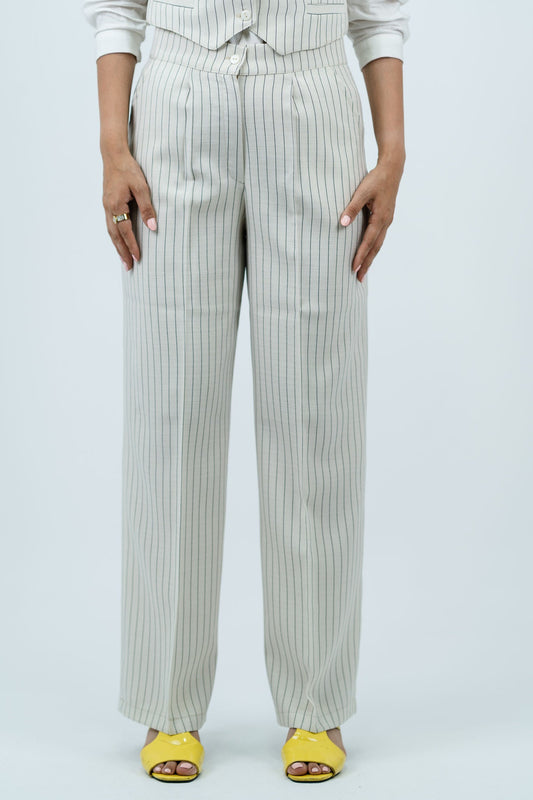 Striped Linen Pants - In Creme