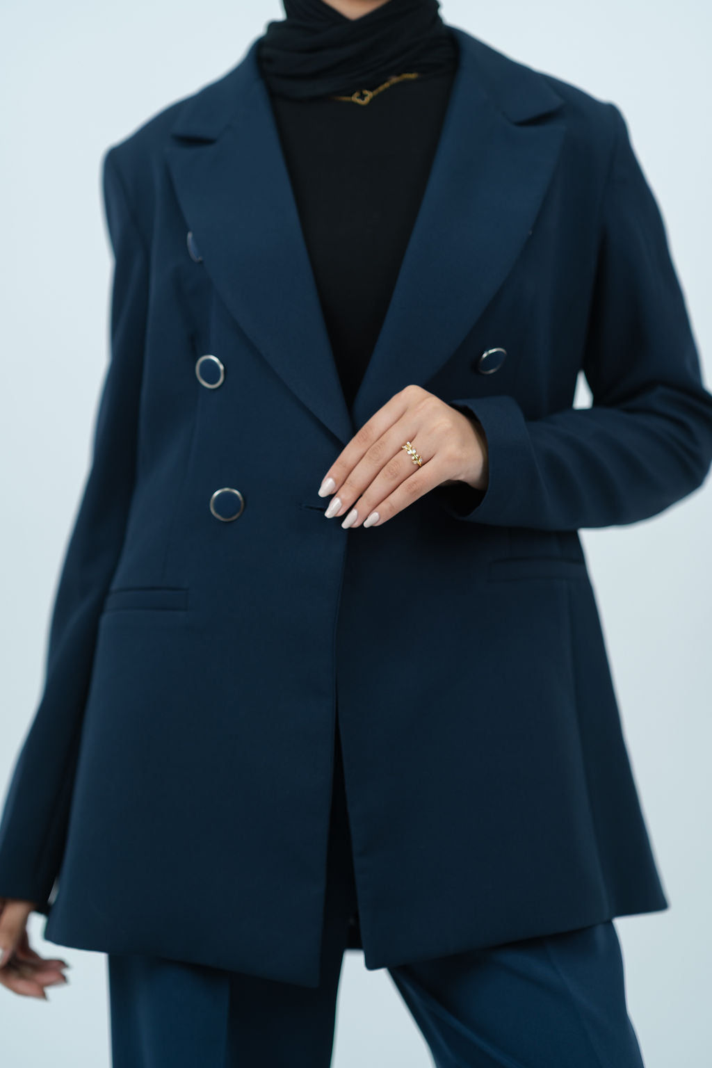 Triple-Buttoned Breasted Blazer - In Navy - Fully Lined