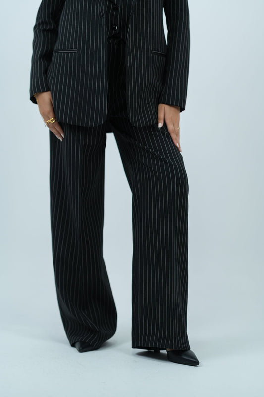Striped Linen Pants - In Black