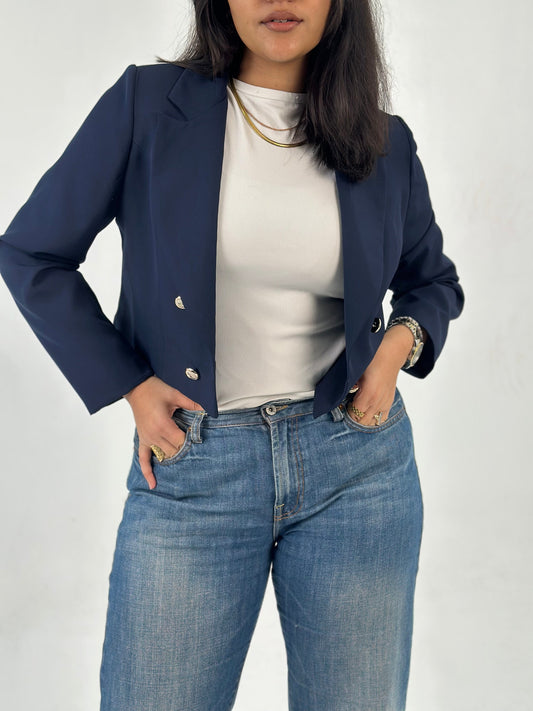 Cropped Blazer - In Navy - Fully Lined