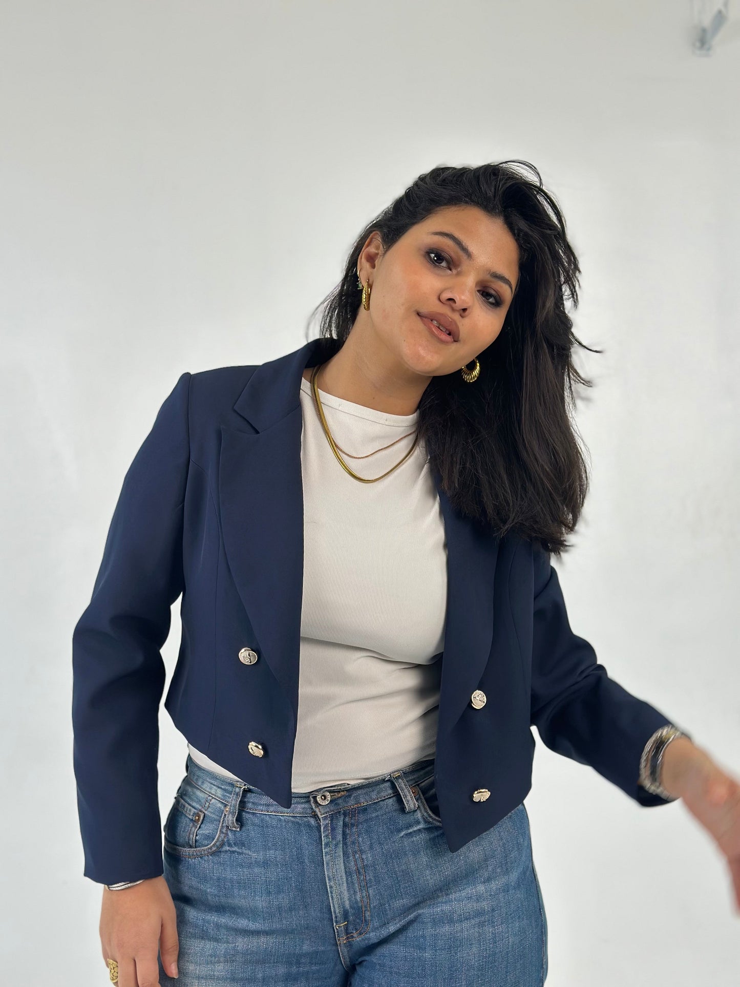 Cropped Blazer - In Navy - Fully Lined