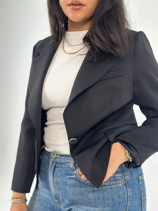 Mid-Length Blazer - In Black - Fully Lined