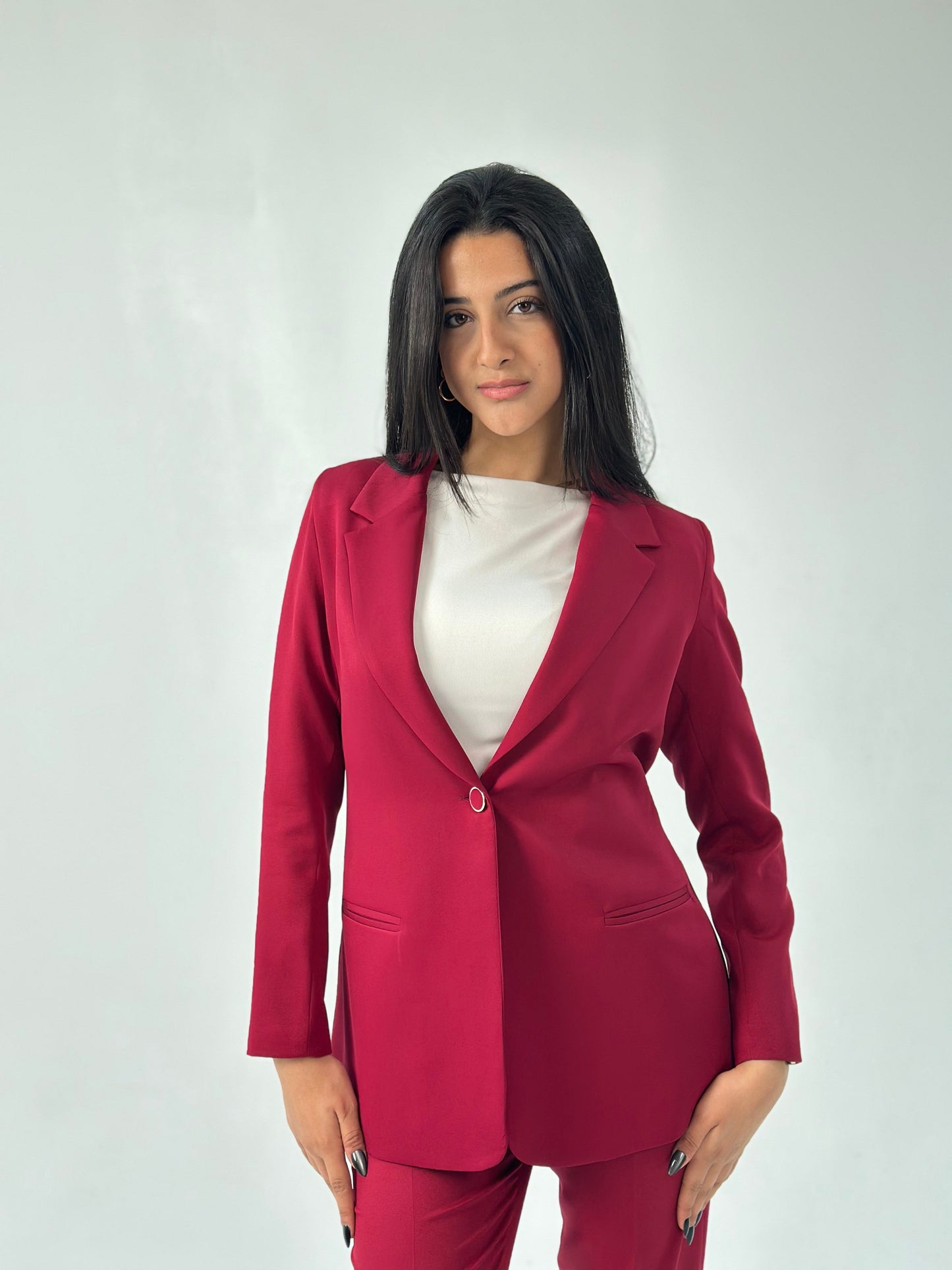 Relaxed Fit Blazer - In Burgundy - Fully Lined